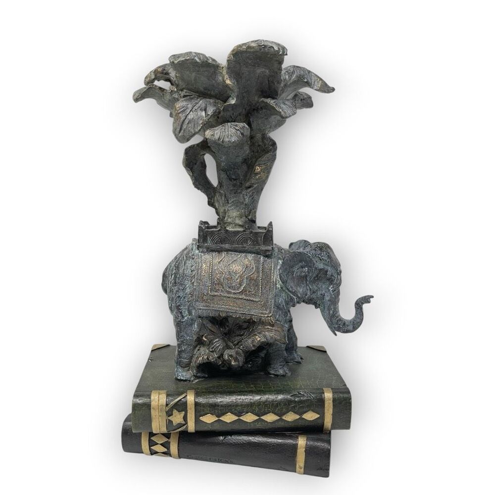 Orion's Candle Holder Elephant on Books with Tree Vintage Resin 2002